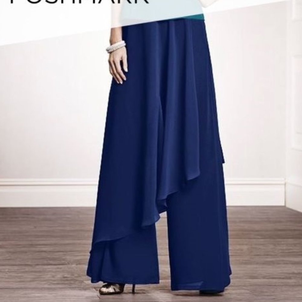 LIGHT GREY-BLUE NEW Skirted Dressy Pants, Flowy Light Chiffon, Mother o-Bride,